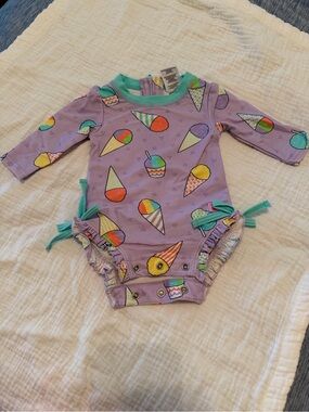 Kids Purple Ice Cream Print One-Piece Swimsuit